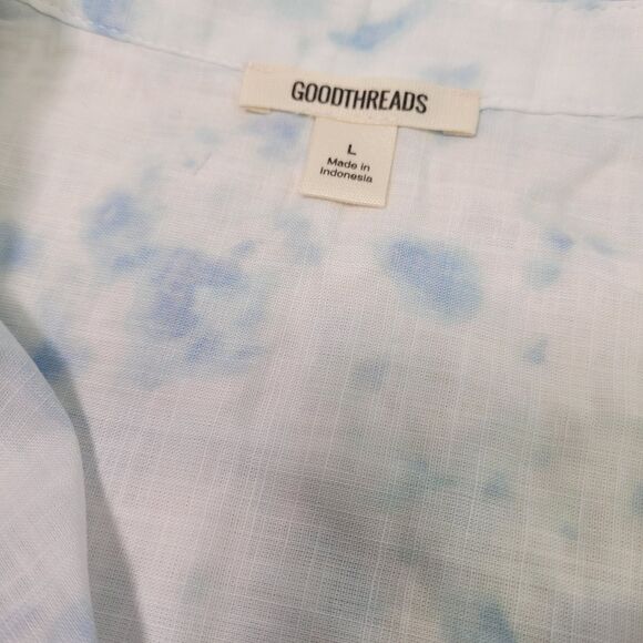 GoodThreads Women Washed Cotton Short-Sleeve Shirt Watercolor Print Size Large - Picture 8 of 15